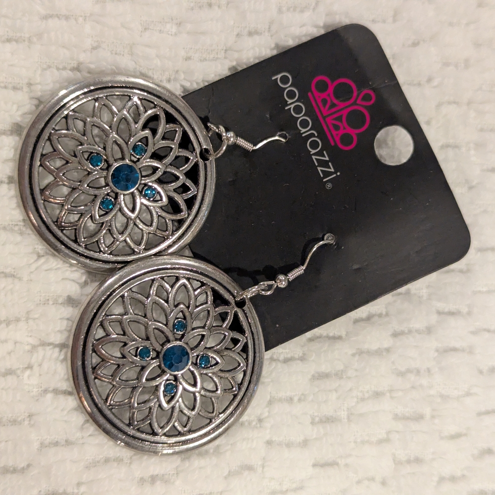 Paparazzi Silver Earrings with Blue Accents